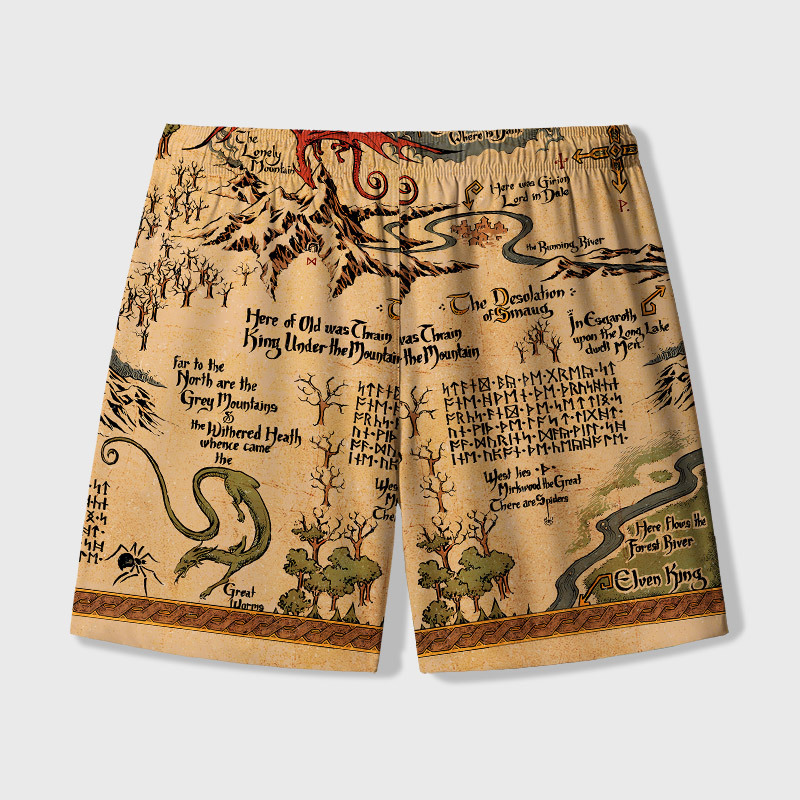 Medieval Science Fiction Map Geek Hawaiian Swim Trunks