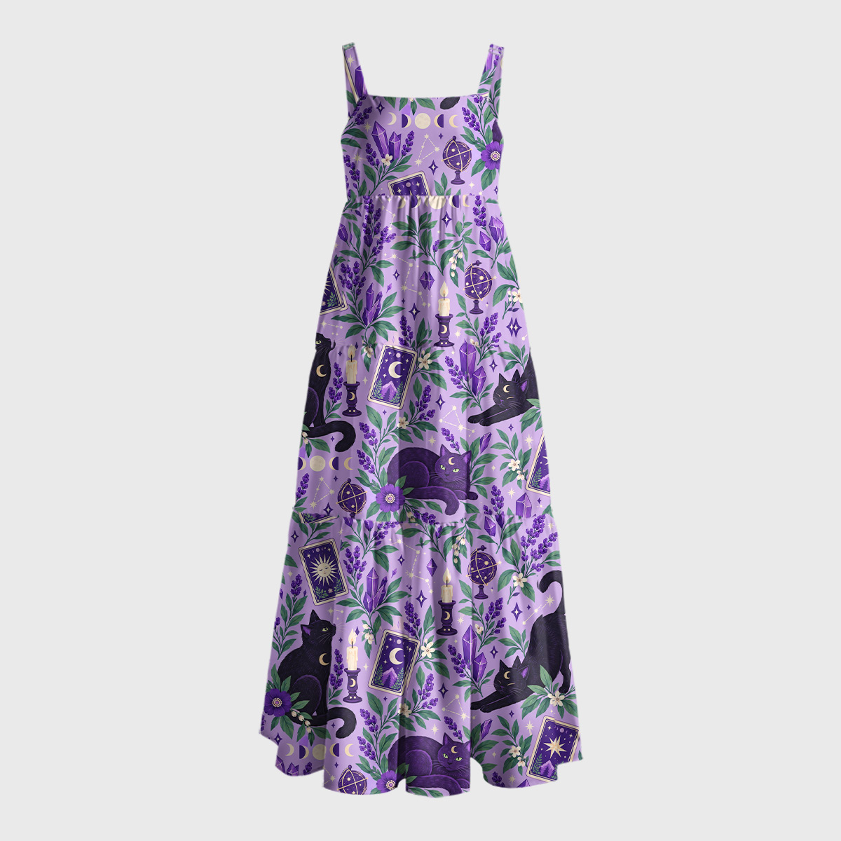 The Celestial Divination Cat Geek Tiered Cami Maxi Dress