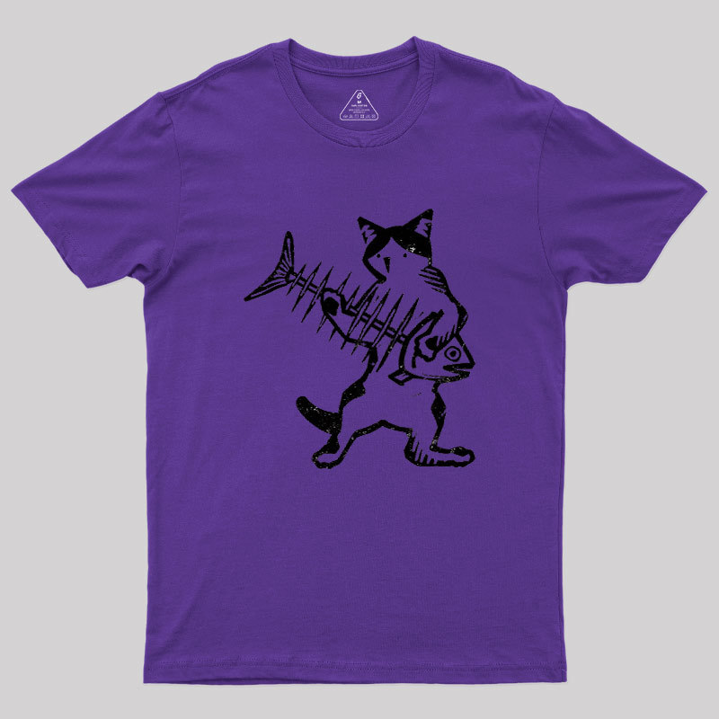 Rock Cat With Fish Guitar Geek T-Shirt