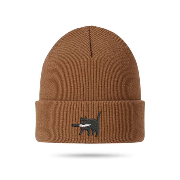 Samurai Cat Geek Embroidered Beanie