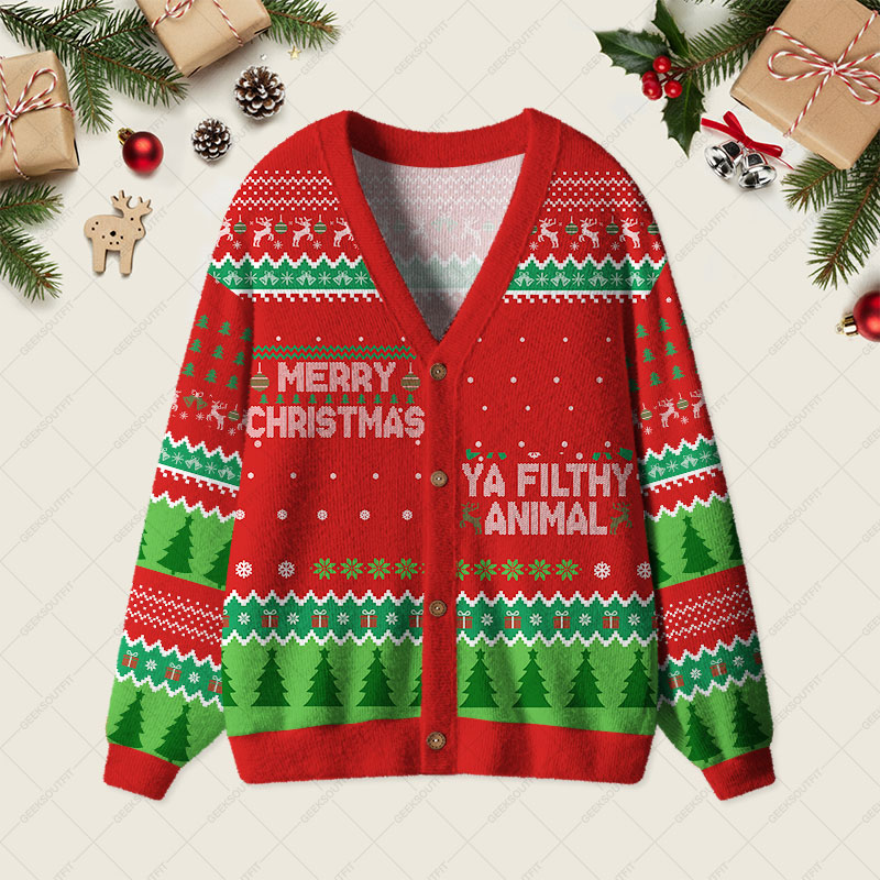Merry Christmas Ya Filthy Animal Geek Ugly Cardigan Sweaters 