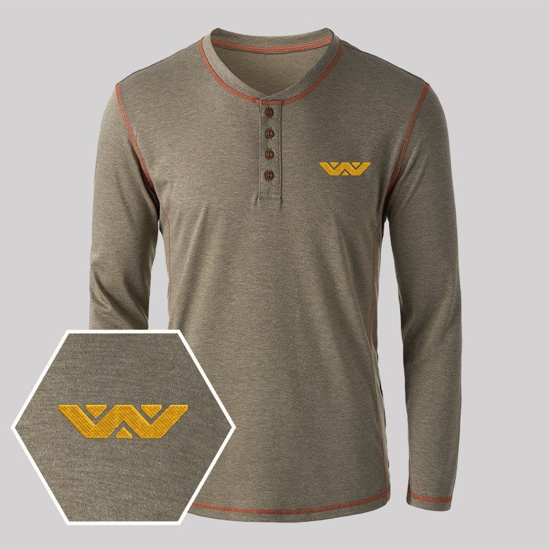 Geeksoutfit Geek Embroidered Long Sleeve Henley Shirts for Sale online