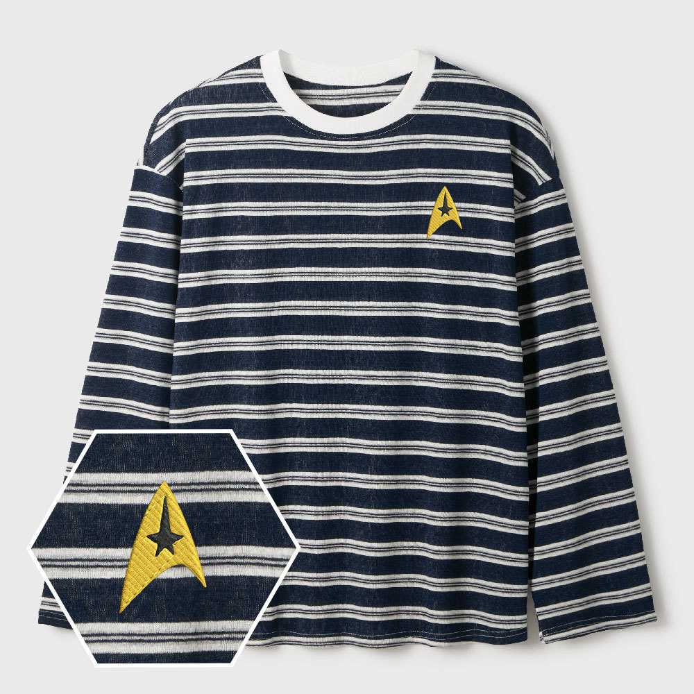 Scifi Go Lycra Striped Embroidered Long-Sleeve Shirts