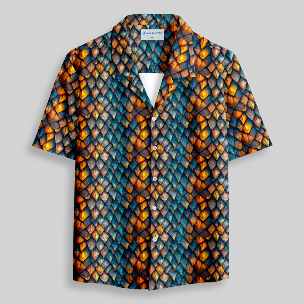 Sleek Sci Fi Dragon Scales Button Up Pocket Shirt