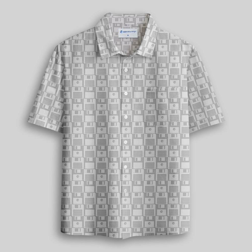 Computer Floppy Disk Button Up Pocket Shirt