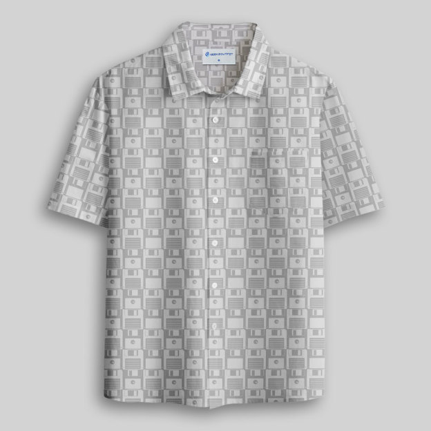 Computer Floppy Disk Button Up Pocket Shirt