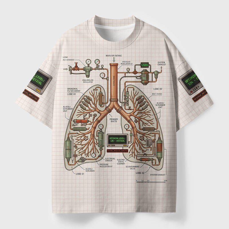 Mechanical Lungs Blueprint Geek Eco Oversized Graphic Tees