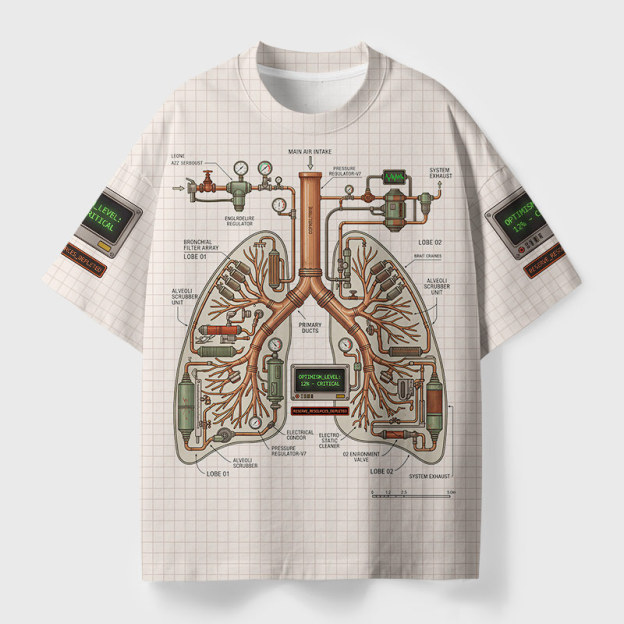 Mechanical Lungs Blueprint Geek Eco Oversized Graphic Tees