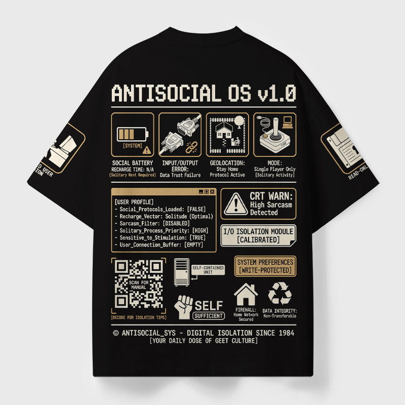 Antisocial OS Geek Eco Oversized Graphic Tees