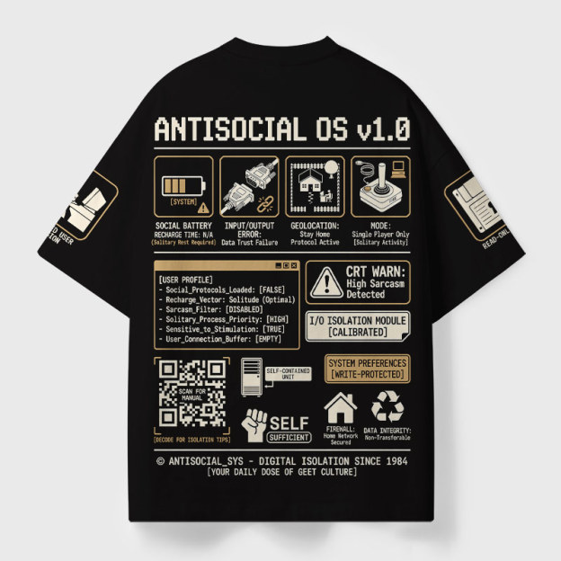 Antisocial OS Geek Eco Oversized Graphic Tees