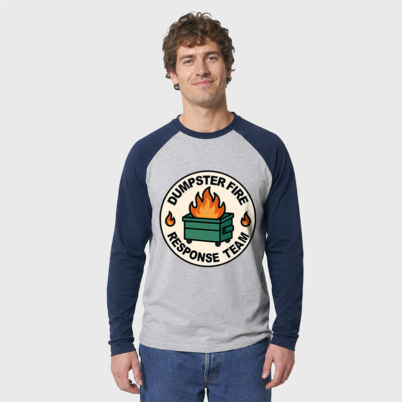 Dumpster Fire Response Team Geek Retro Raglan Long-Sleeve Tee