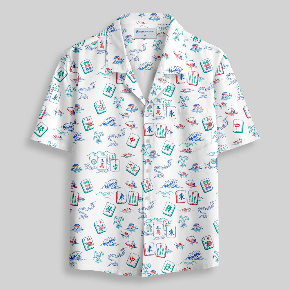 Fortune & Luck Mahjong Button Up Pocket Shirt