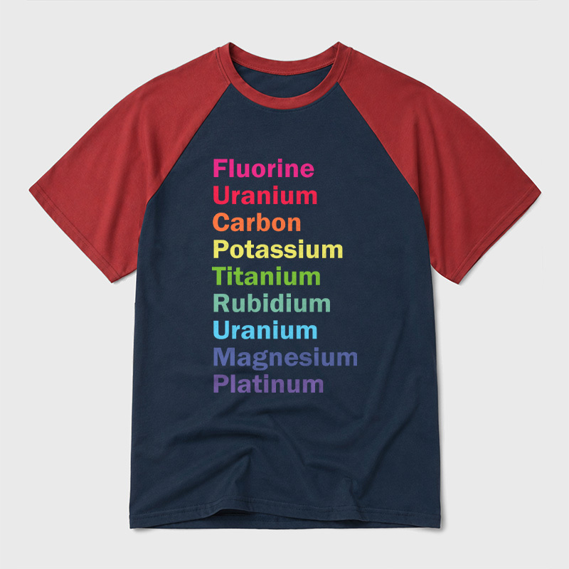 Fluorine Uranium Carbon Potassium Geek Retro Raglan T-Shirt