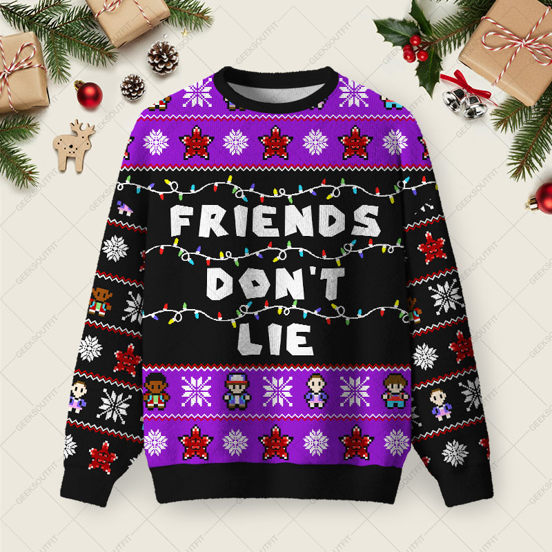 Friend Don't Lie Ugly Christmas Fuzzy Fleece Sweatshirt