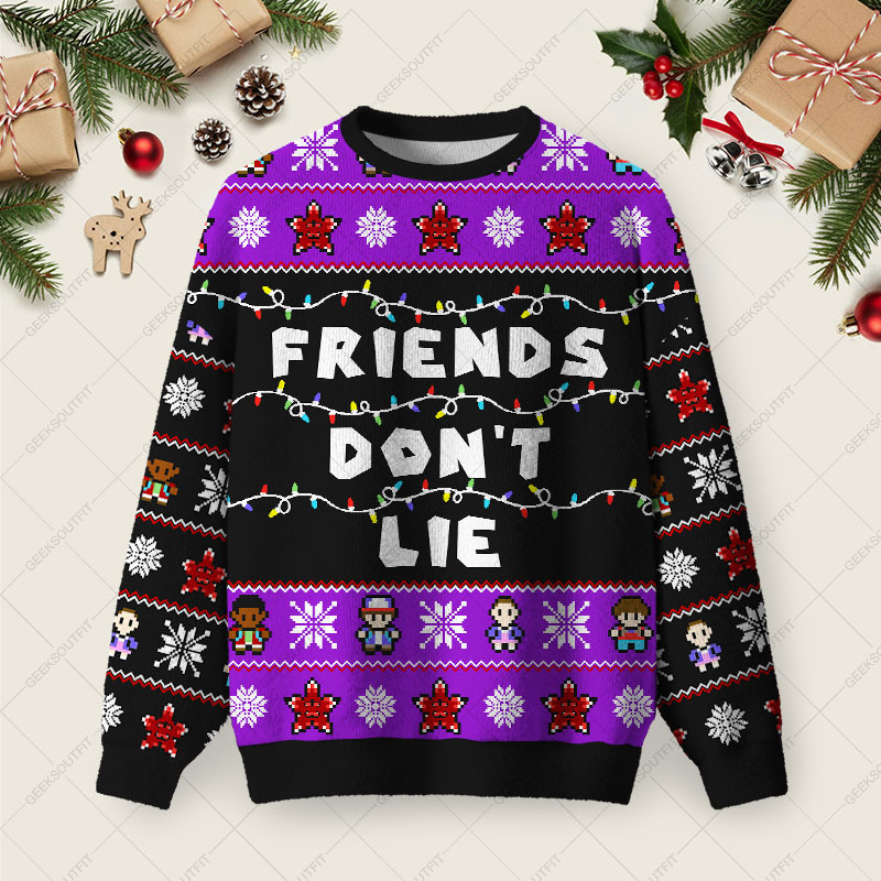 Geeksoutfit Friend Don't Lie Ugly Christmas Fuzzy Fleece Sweatshirt for Sale