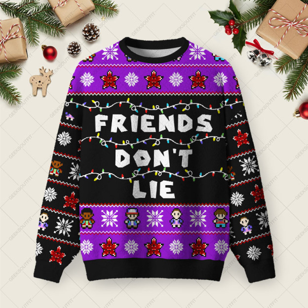 Friend Don't Lie Ugly Christmas Fuzzy Fleece Sweatshirt