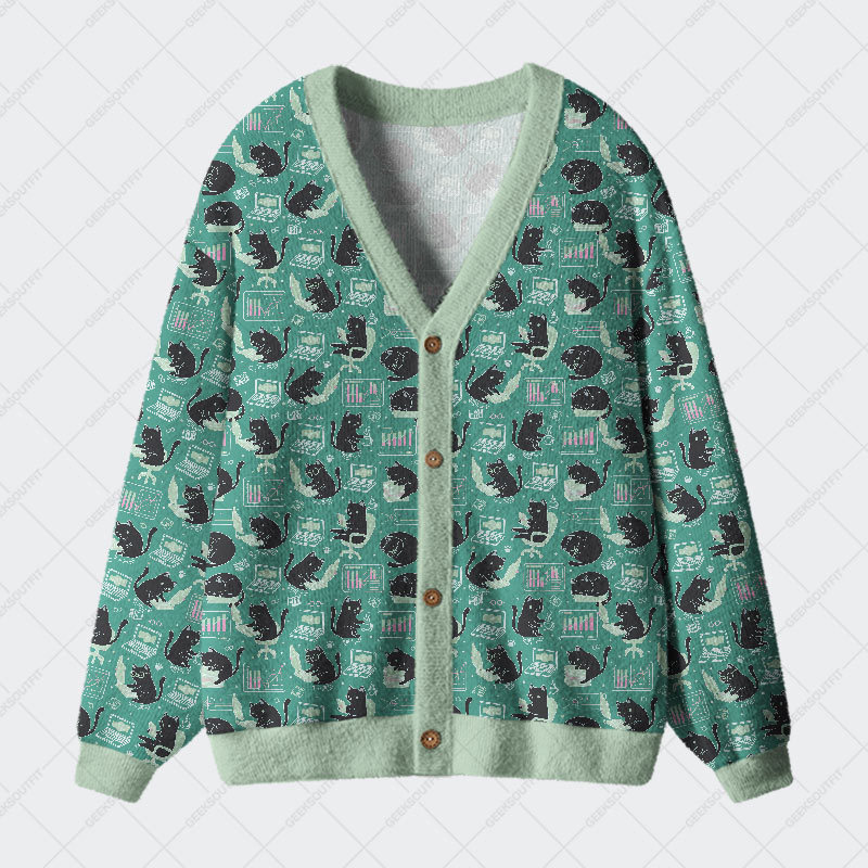 Geeksoutfit Cat Pattern With Data Print Geek Ugly Cardigan Sweaters for Sale