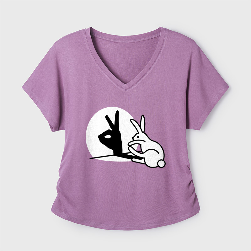 Rabbit Hand Shadow Funny Geek Dolman Sleeve V-Neck Shirt