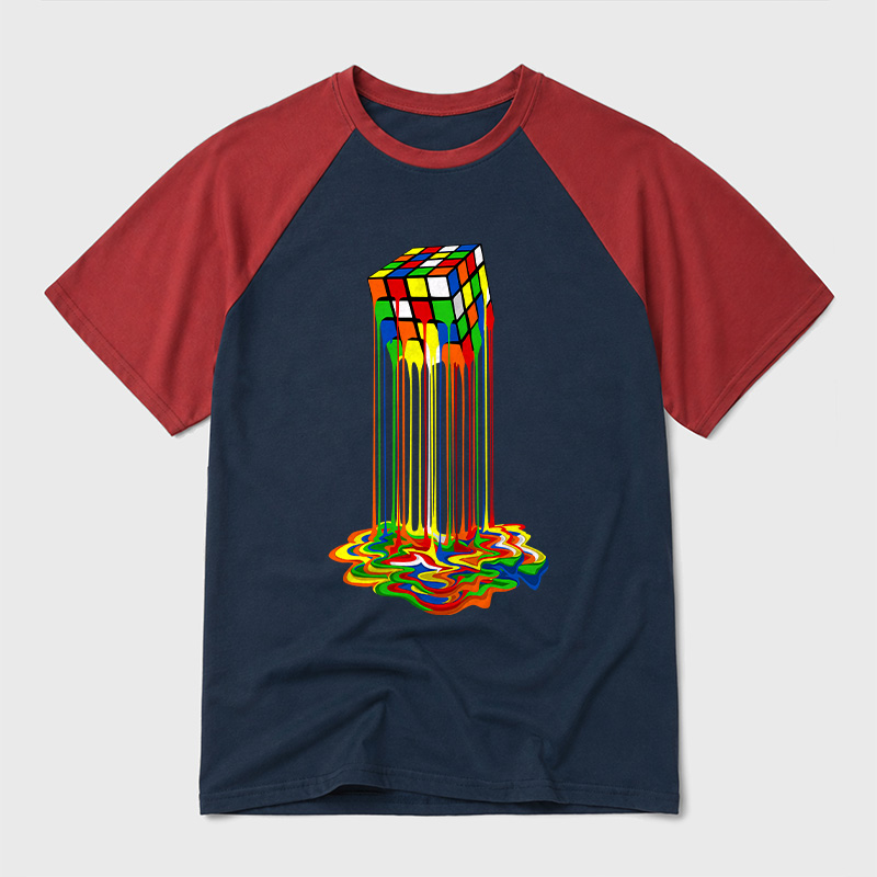 Rainbow Abstraction Melted Cube Geek Retro Raglan T-Shirt