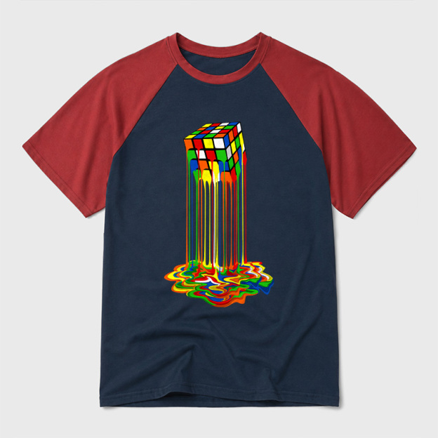 Rainbow Abstraction Melted Cube Geek Retro Raglan T-Shirt
