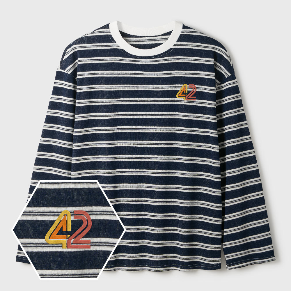 42 Geek Lycra Striped Embroidered Long-Sleeve Shirts