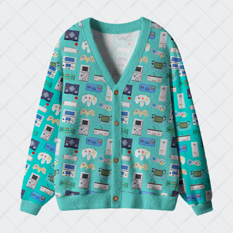 Geeksoutfit Gamer Game Controllers Green Geek Ugly Cardigan Sweaters for Sale