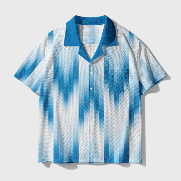 Ocean Watercolor Gradient Stripe Geek Waffle Knit Crochet Shirt