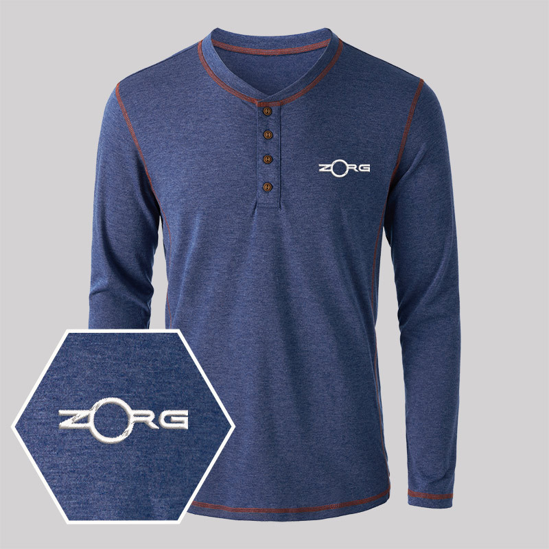 ZORG Geek Embroidered Long Sleeve Henley Shirts