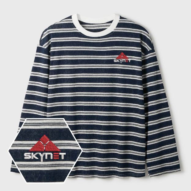 Skynet Core Lycra Striped Embroidered Long-Sleeve Shirts