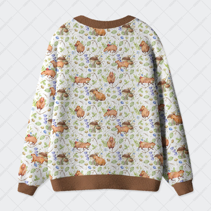 Watercolor Capybara Geek Ugly Cardigan Sweaters 