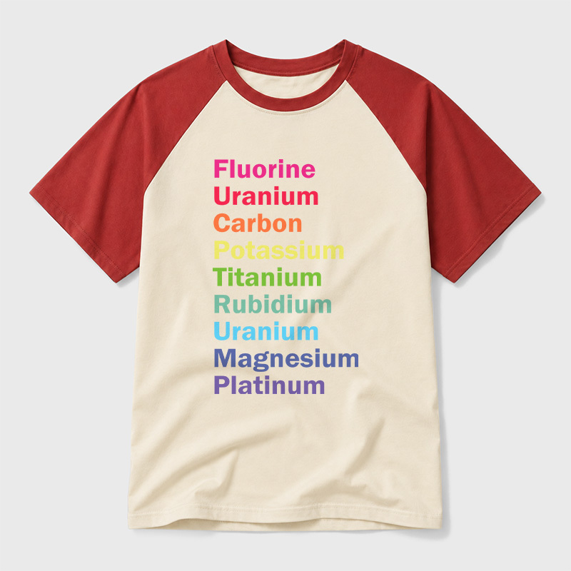 Fluorine Uranium Carbon Potassium Geek Retro Raglan T-Shirt