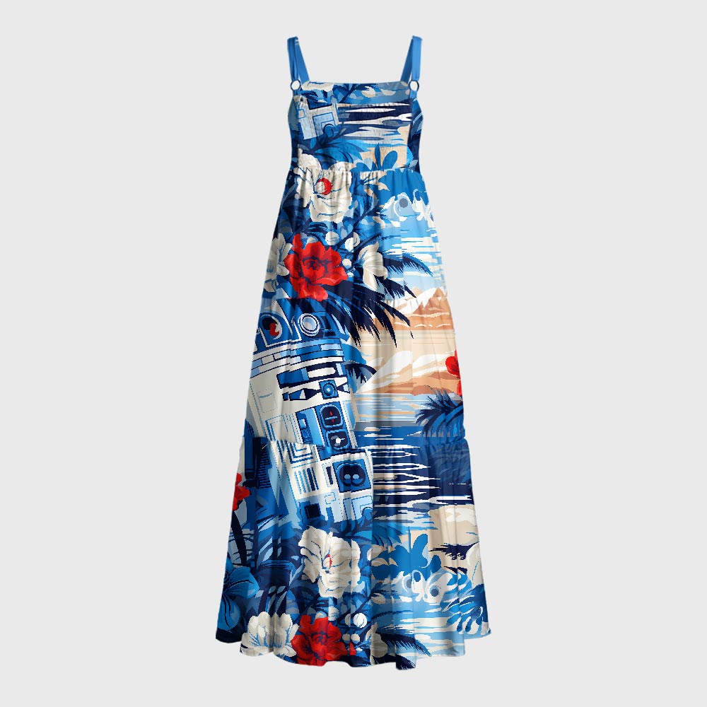 Coastal Robot Floral Vacation Geek Tiered Cami Maxi Dress
