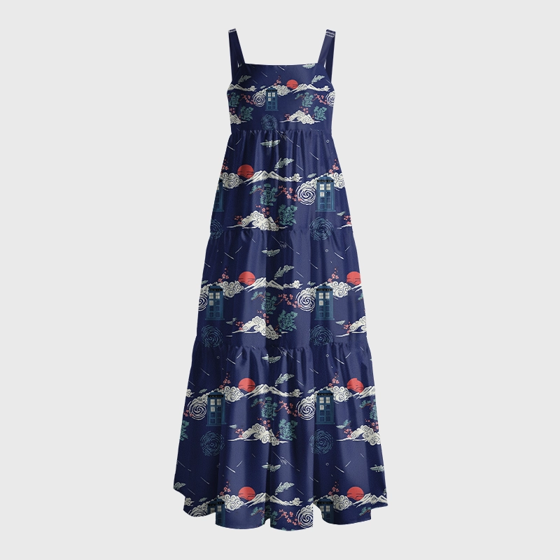 Time Machine Floating Cloud Geek Tiered Cami Maxi Dress