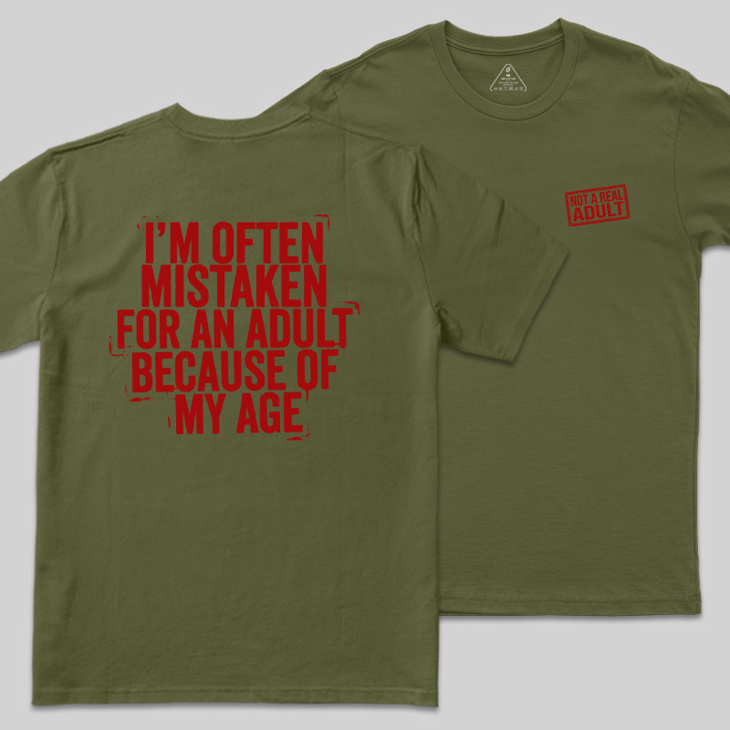 Not A Real Adult Front and Back Printed Geek T-Shirt