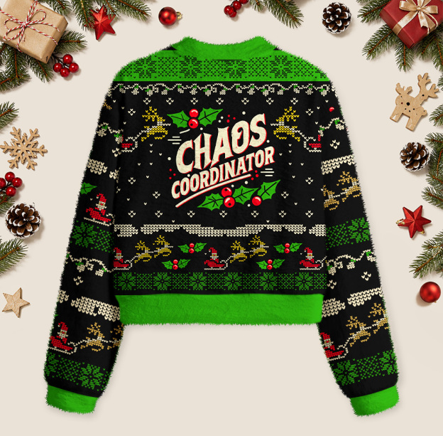 Holiday Chaos Coordinator Geek Women's Christmas Cropped Ugly Sweater