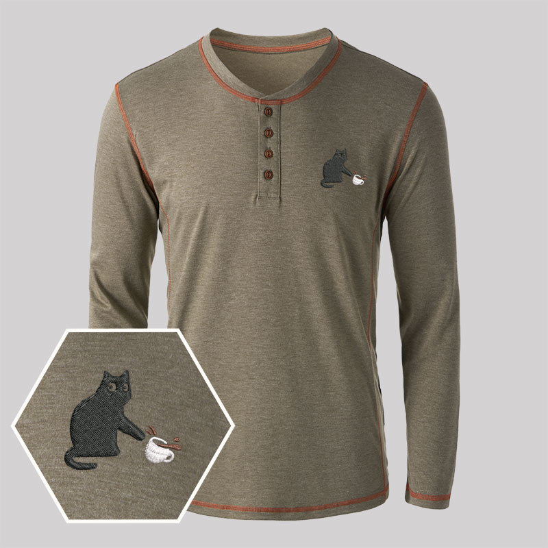 Geeksoutfit Geek Embroidered Long Sleeve Henley Shirts for Sale online