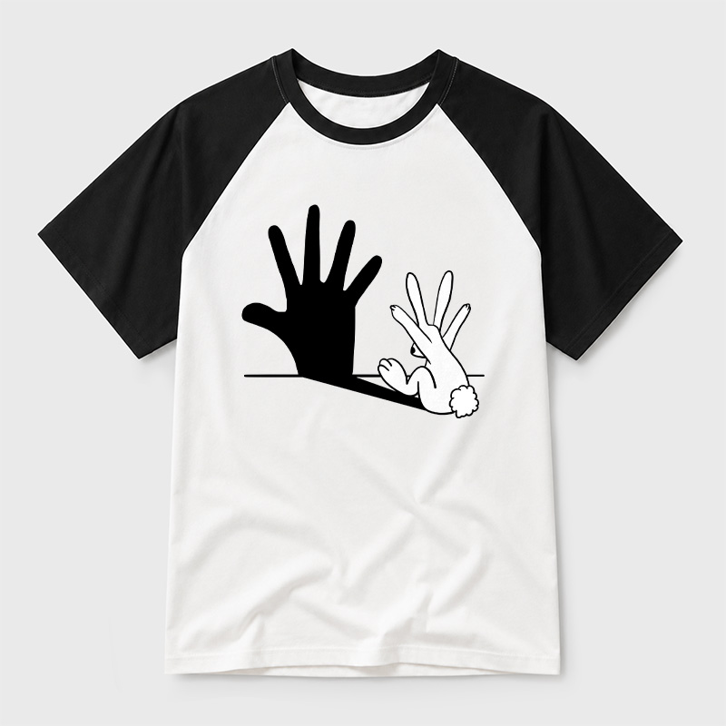 Rabbit Hand Shadow Funny Geek Retro Raglan T-Shirt