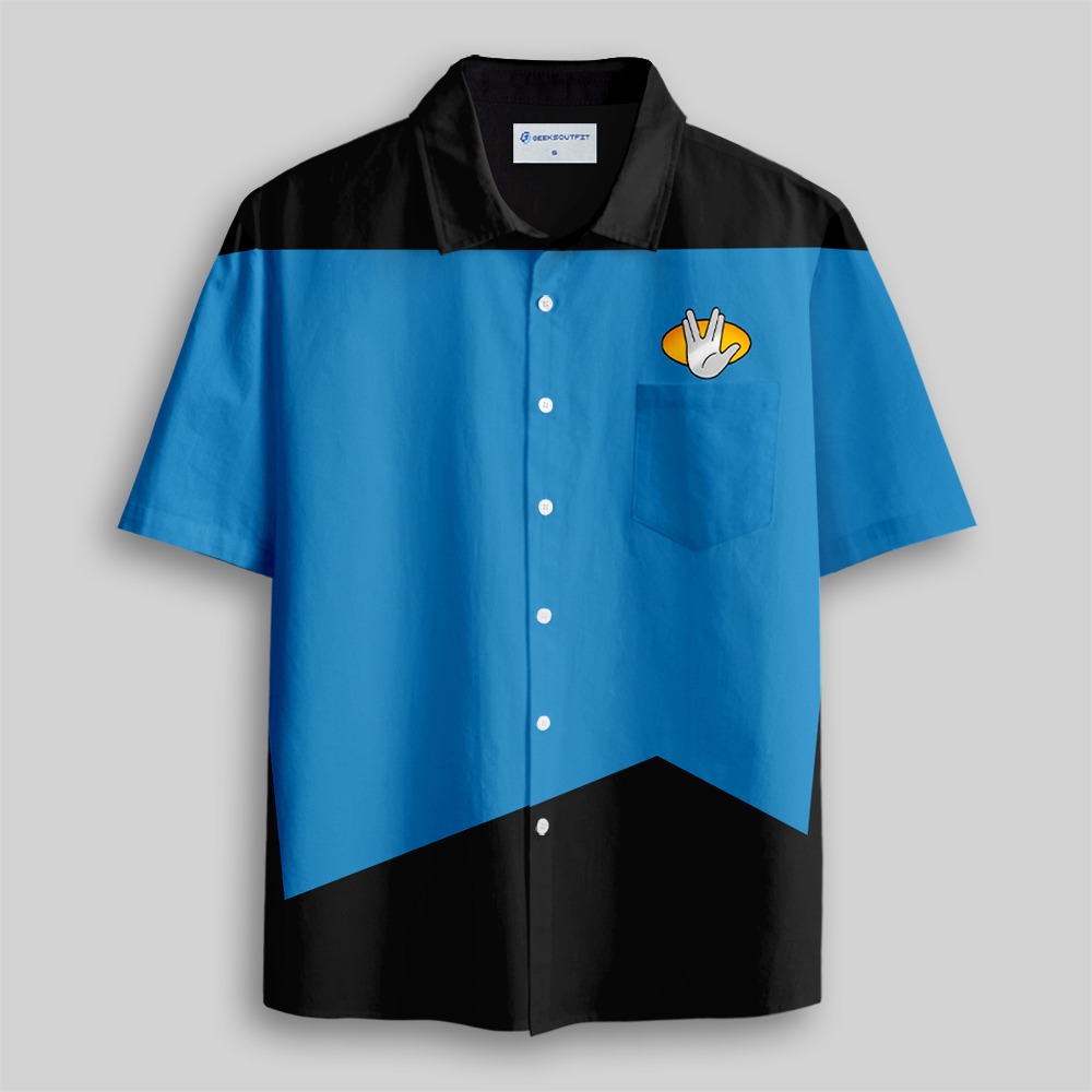 Blue Live Long & Prosper Sci-Fi Fleet Button Up Pocket Shirt