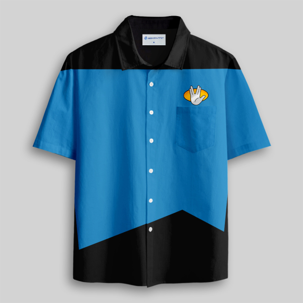 Blue Live Long & Prosper Sci-Fi Fleet Button Up Pocket Shirt