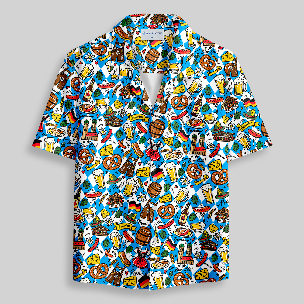 Bavarian Beer Festival Cartoon Button Up Pocket Shirt