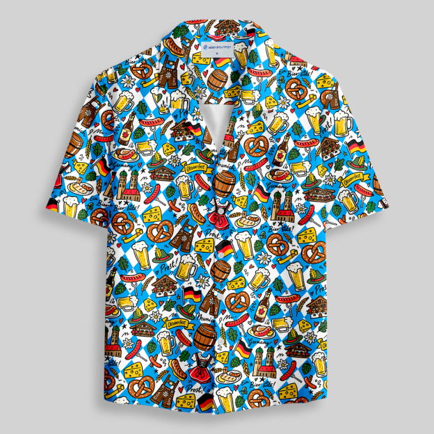 Bavarian Beer Festival Cartoon Button Up Pocket Shirt