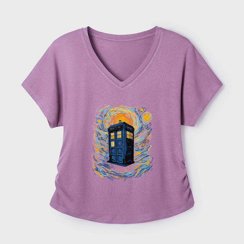 Starry Blue Box Geek Dolman Sleeve V-Neck Shirt