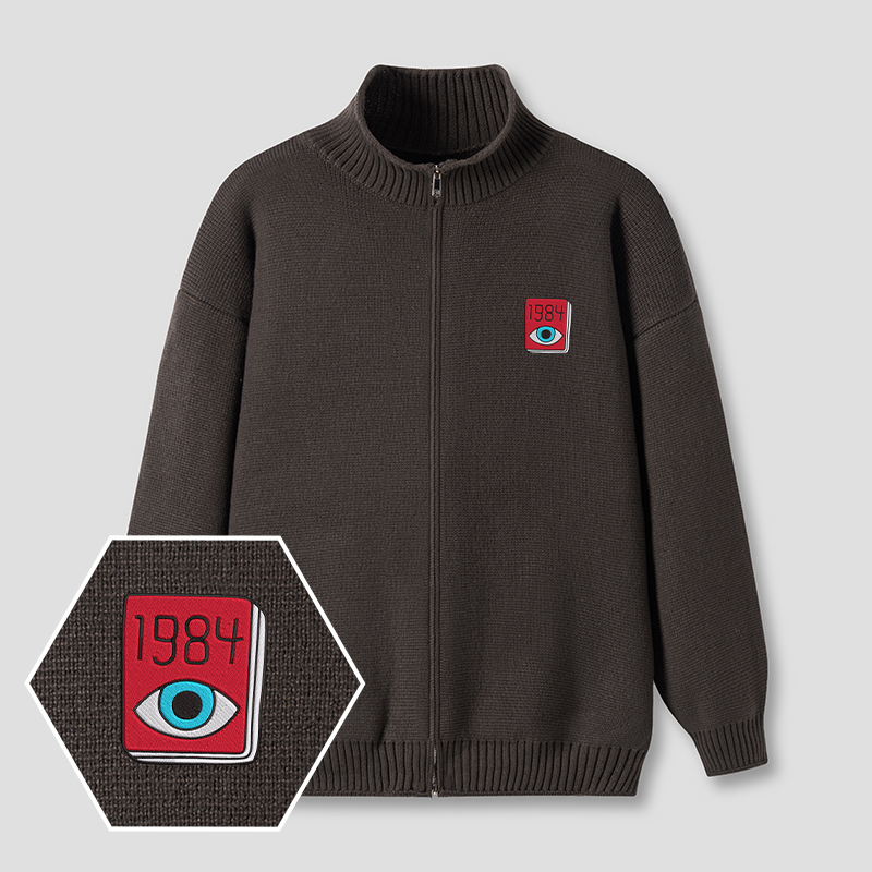 1984 Surveillance Embroidered?Full?Zip?Cardigan