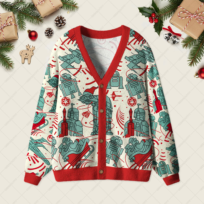 Geeksoutfit Christmas Scifi Wars AT-AT Geek Ugly Cardigan Sweaters for Sale