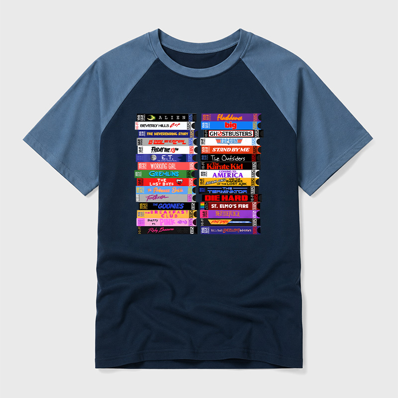 Retro 80s Movies VHS Stacks Geek Retro Raglan T-Shirt