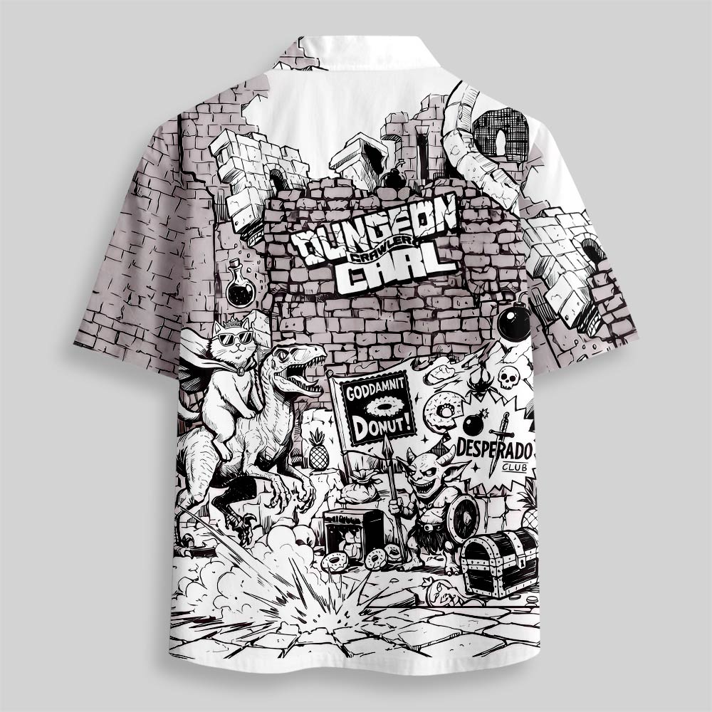 Carl & Donut Dungeon Raid Comic Panel Button Up Pocket Shirt