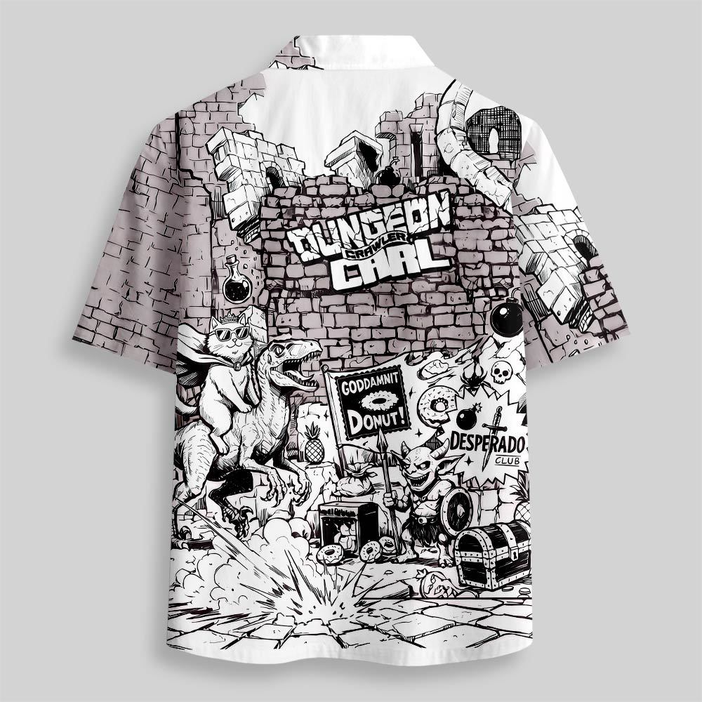 Carl & Donut Dungeon Raid Comic Panel Button Up Pocket Shirt