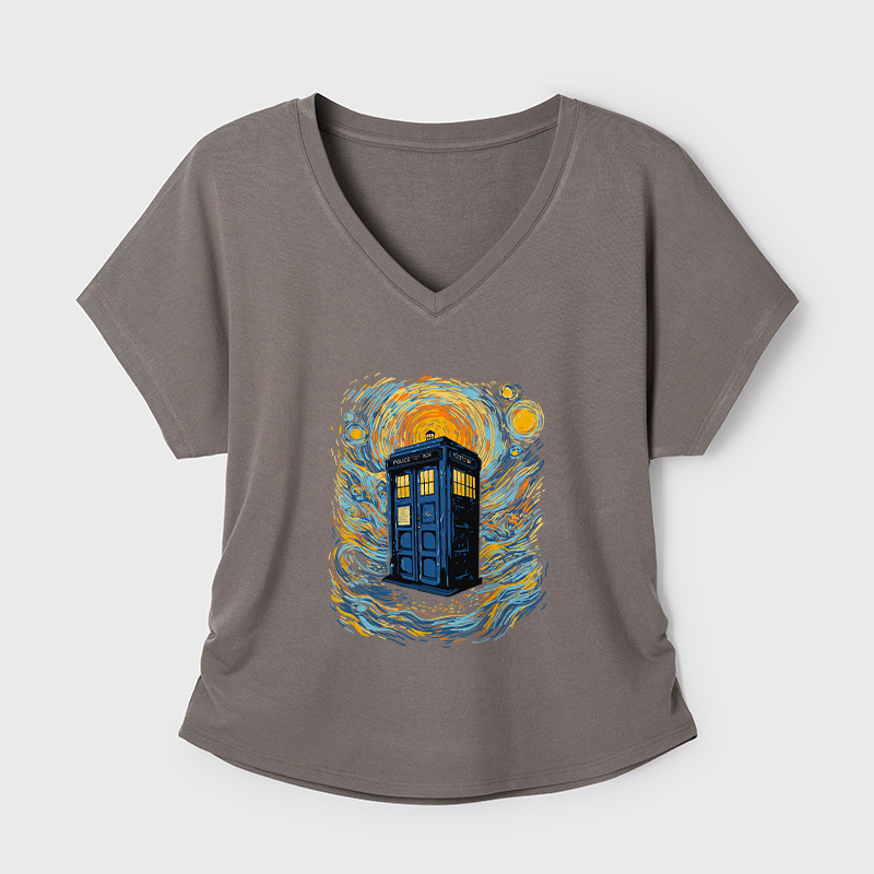Starry Blue Box Geek Dolman Sleeve V-Neck Shirt