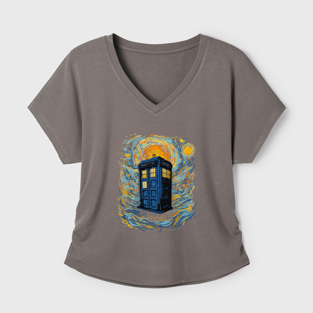 Starry Blue Box Geek Dolman Sleeve V-Neck Shirt