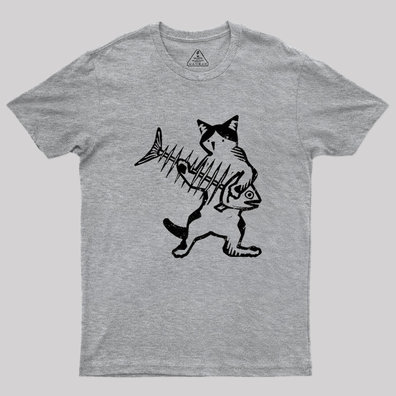 Rock Cat With Fish Guitar Geek T-Shirt